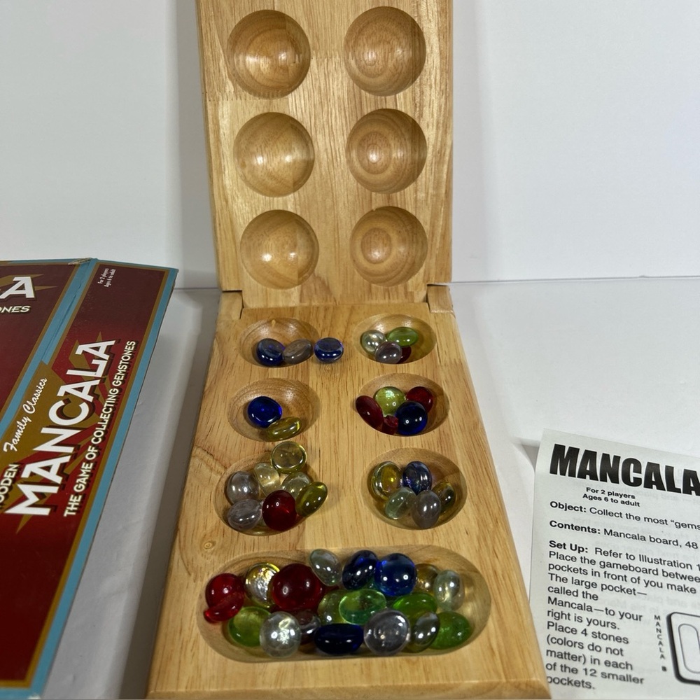 Mancala family strategic gemstone game wood folding